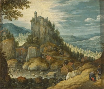 Paesaggio montano con un castello da Marten Ryckaert